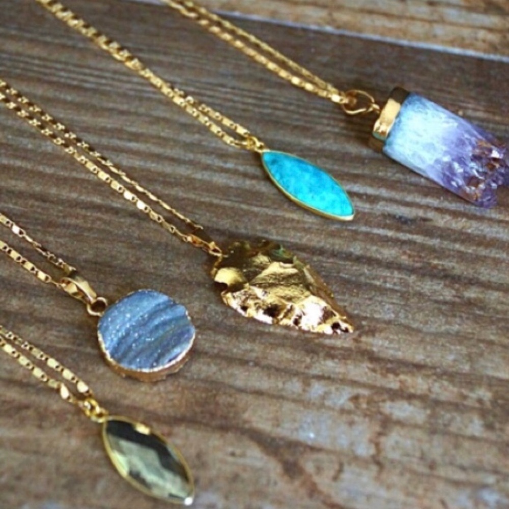 18K Gold Plated 15” Druzy Pendant Necklace - Picture 6 of 6